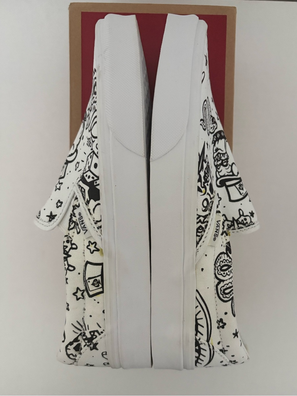 NWT- Vans White Slip-On Sneakers with Tattoo-Style Graphics-with Markers - Picture 7 of 13